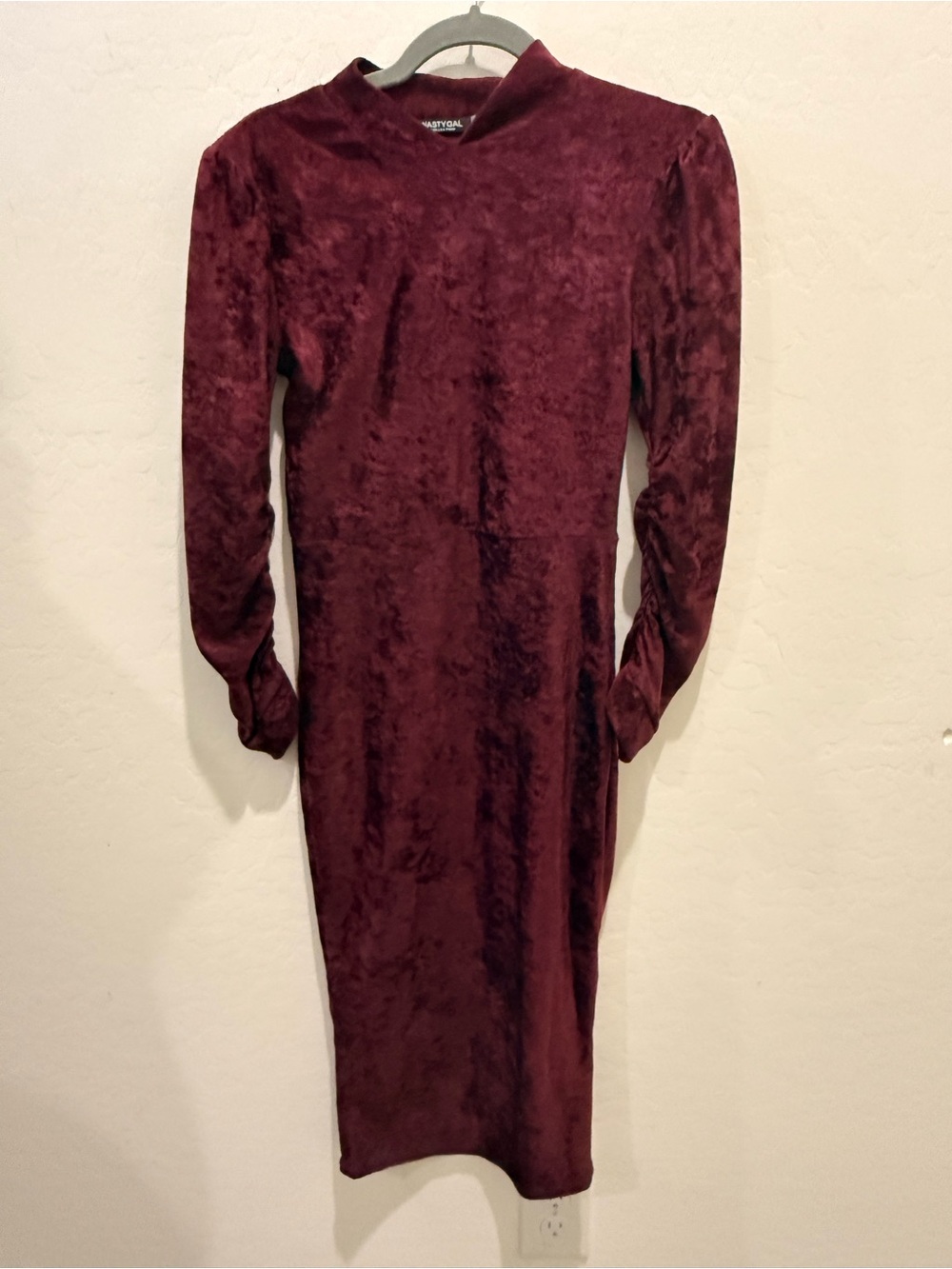 Nasty Gal Velvet Burgundy Long Sleeve Midi Dress